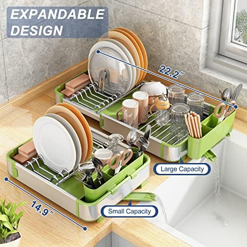 PXRACK Алуминиумска чинија за сушење, решетки за проширување на садови за кујнски шалтер, кујнски мијалник за кујна голема решетка за