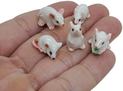 Witnystore ¾ Долга јадејќи растителен фигурина на бело глушец - минијатурна керамичка бела глушец фигура стаорец глувци глодари животни