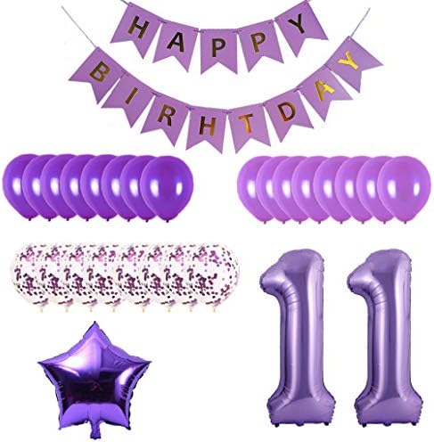 11-Ти Роденден Декорации Комплет Среќен Роденден Банер Со Број 11 Роденден Балони За Роденден Материјали 11-Ти Пурпурна Роденден Пакет