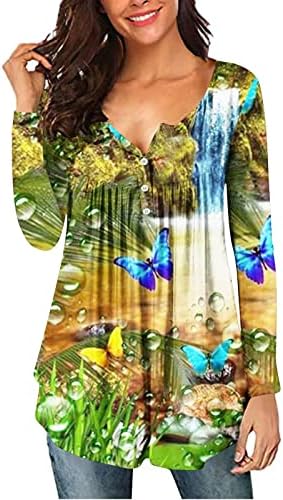 Nokmopo женски фланелен кошула модна случајна копче вратот О-врат печатени долги ракави лабава кошула Топ пролетни кошули