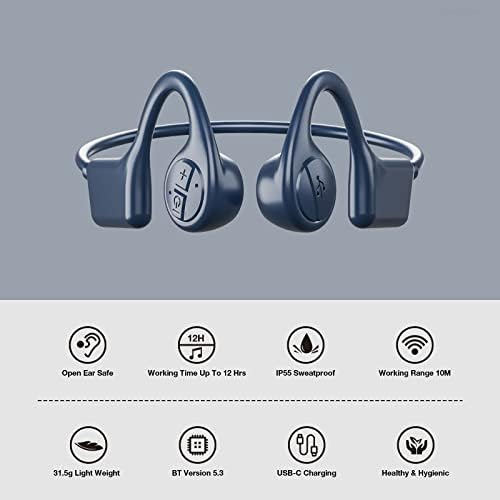 Headазомски Слушалки За Спроводливост На Коските, 12 Часа Bluetoeth За Играње 5.3 Слушалки За Отворено Уво безжична Слушалка