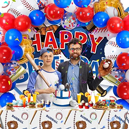 Бејзбол Забава Украси Бејзбол Роденден Материјали Вклучува Бејзбол Среќен Роденден Банер, Чаршав, Бејзбол Фолија Балони За Роденденски Украси