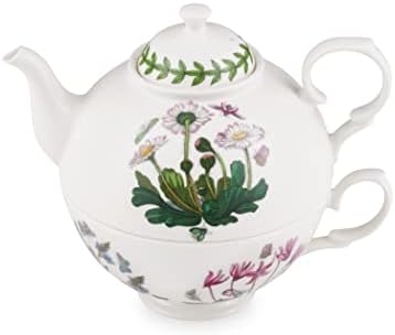 Портмеирион Ботаничка градина чај за еден | Чајник, чаша и сет на чинија | Чај сет за еден со разновидни цветни мотиви | Направено