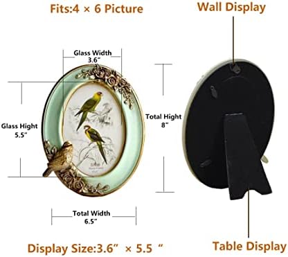 Sikoo Vintage 4x6 Рамка за слика овална античка птица таблета и wallид што виси фото рамка со стакло со висока дефиниција за