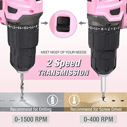 WorkPro розов безжичен 20V литиум -јонски вежбач за вежбање, вклучена е 1 батерија, полнач и торба за складирање - розова лента