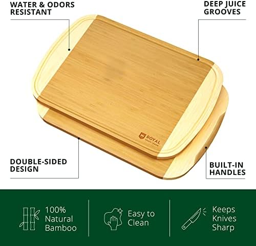 Табли за сечење бамбус за кујна, табли за сечење дрво со жлеб од сок, дрвена табла за сечење за зеленчук, овошје и сирење | Шаркарија за сервисирање XL, 18 ”x 12”
