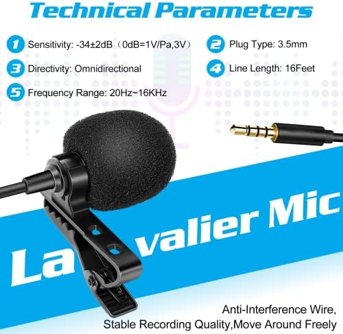 Професионална оценка лавалиер лапел микрофон за Blu G71+ компатибилен со iPhone телефон или блогирање на фотоапарати, предлогот на