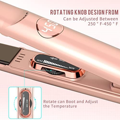 K&K 1 инчен затегнување на косата со LED дисплеј прилагодливо температура рамен железо за кратка коса Турамалин титаниум двоен напон
