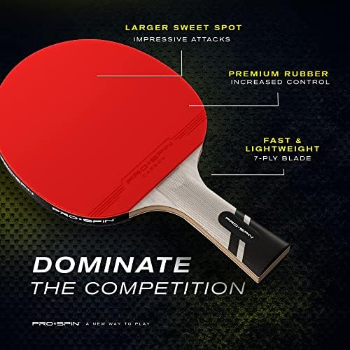 Pro-Spin Carbon Fiber Ping Pong Poind и Ping Pong Ball Ball | Елита серија | 7-полен сечило | 2мм сунѓер | Ергономски зафат | Бела 3-starвезда 40+ табела тенис | Високи перформанси | Кутија за складира