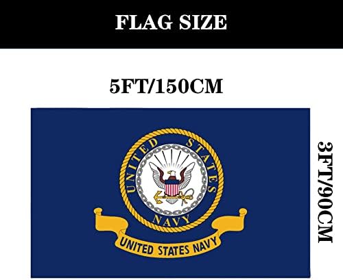 Хипотот двострана американска амблем морнарица знаме 3x5 на отворено- UV отпорни на 3-тина USN знамиња со двојно зашиени заглавија на платно со 2 месинг громички лесни з