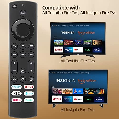 Замена далечински управувач за сите телевизори Toshiba и оган/паметни телевизори со 6 копчиња за кратенки, Netflix, Prime Video, IMDBTV, HULU
