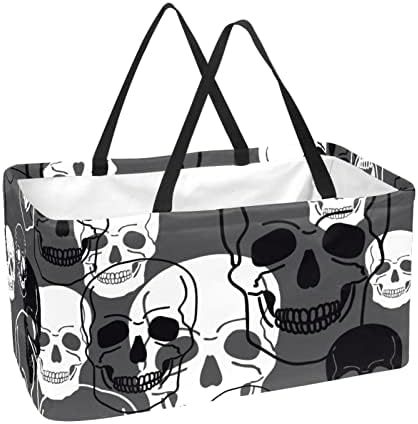 Кошар за еднократно шопинг црно -бел мексикански череп преносен преклопен пикник намирници кеси за перење алишта за торба за купување торба за