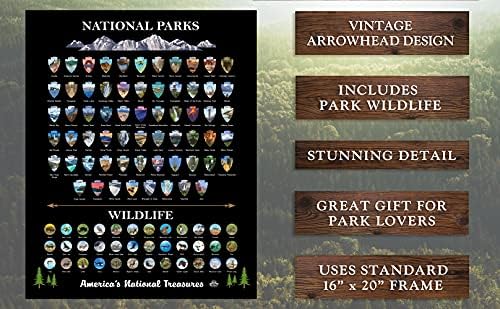 Националните Паркови Ја Гребат Картата на Постерот на Соединетите држави [сите 63 Паркови] ВКЛУЧУВА Диви Животни, Печатење На Карти ЗА Патувања