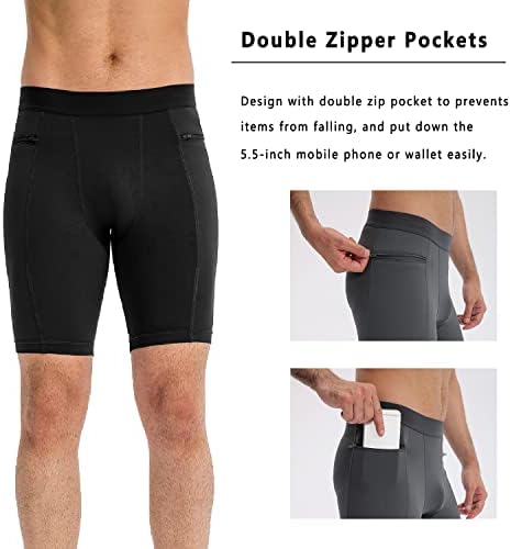 Шорцеви за компресија на машка компресија со џебови кои работат со тренингот атлетски активни шорцеви за долна облека