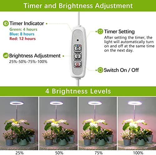 Lordem Grow Light, LED растителна светлина за растенија во затворен простор, ламба за раст на бирото со целосен спектар со автоматски