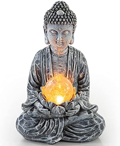 ПОТПРЕТСЕДАТЕЛ Почетна Статуа На Буда За Домашен И Надворешен Декор Треперење НА Соларна Енергија ПРЕДВОДЕНА Од Градина Светлина Зен Медитација
