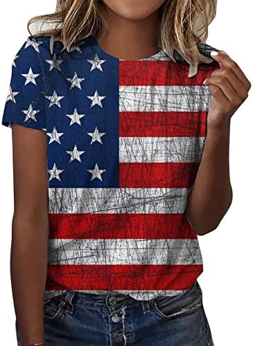 Патриотски кошули за жени во САД знаме маички со кошули летни обични врвови со кратки ракави маички за вратоврски, удобно лабава