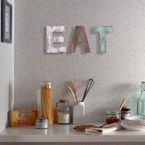 Mincord Eat Sign Rustic Multicolor Eat Cutout Woodten Studen Walls Walls Wallидна плоча, знак за дрво дома, декоративни дрвени блок -знаци на зборови,