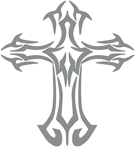 Религиозен христијански племенски крст налепница од 6 инчи бел винил декларација