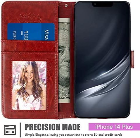 Случајот со сини џебови Shencang погоден за iPhone 14 Plus Snake Cobra Art-18 Cash & Id Holder Card Slots Chickstand Multifunction