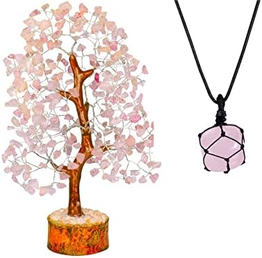 Модаади розово кварц дрво - дрво Фенг Шуи, кристално дрво на животот, кристали од розови квартови, кристал од розово кварц, срушен приврзок