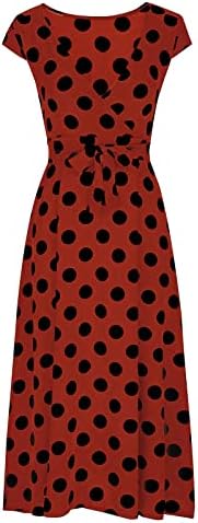 Фустан од Внек Спандекс за женски кратки ракави цветни печати миди случајни завој Полка точка дами 2023 1g