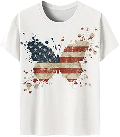 4 -ти јули кошули жени Американски знаме лето кратко ракав против вратот Туника врвови starsвезди шарени лабави вклопувани удобни празнични маички