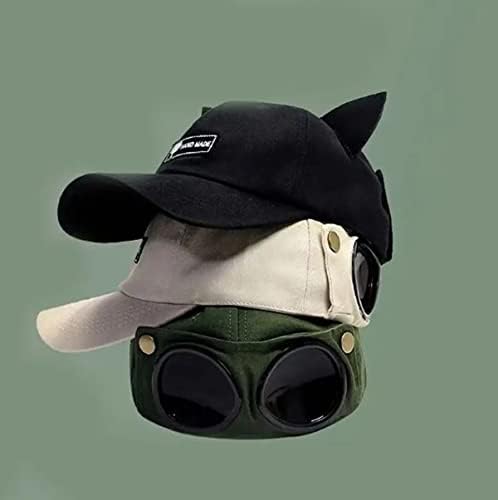 Очила за ретро авијатичар капачиња со капаче за сонце, мачки уши бејзбол капа хип хоп маска