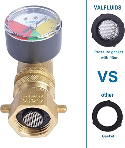 Регулација на притисок на водата на Valfluids, 3/4 Конец на црево, за RV кампер, црево, приколка, поставување 35-45 psi