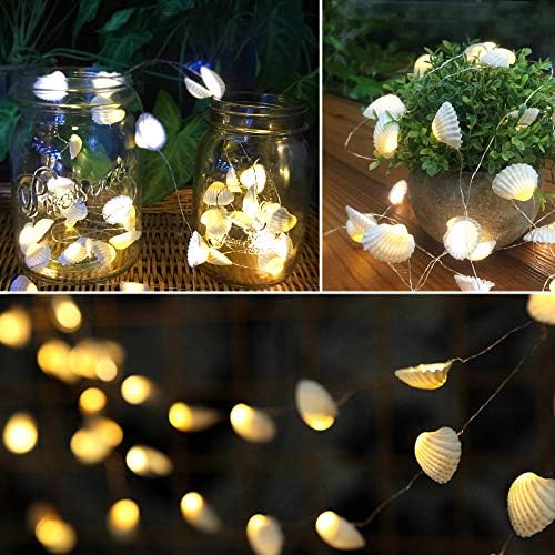 Hapyard Ocean Real Seashell String Lights 13,85ft 40 LED топла бела водоотпорна батерија управувана со тајмер и далечински управувач