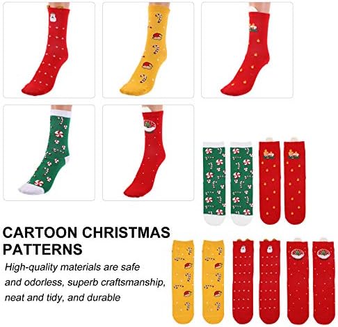 5 Пара Божиќни Цртани Везови Зимски Високи Цевки Памучни Чорапи Домашен Декор За Прослава