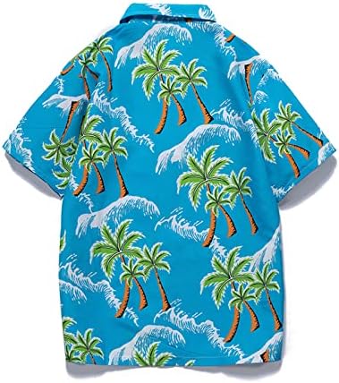 XXBR Машки хавајски кошули со кратки ракави со кратки ракави за печатење на тропско дрво надолу за гроздобер врвови летни тенок вклопувачки