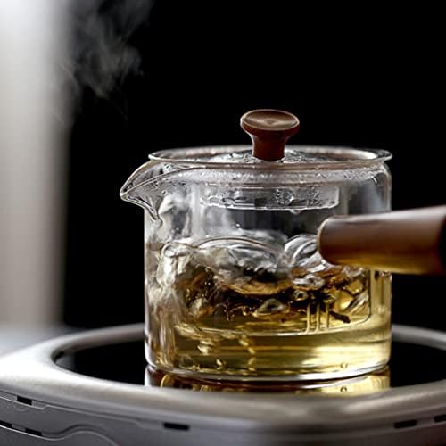 Стаклен чајник со отстранлив чист инфузер 400мл рачка од дрво шпорет горниот стаклен котел мини канцеларија варички чај за чај за лабава