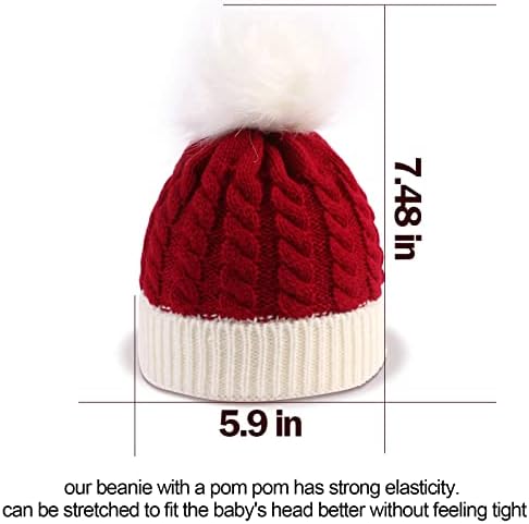 АСЕКОНЦ Божиќ Дедо Мраз плетена капа за бебе, Божиќ бебето Бејни Пом плетена топла капа за деца дете: старо 0 до 3 години
