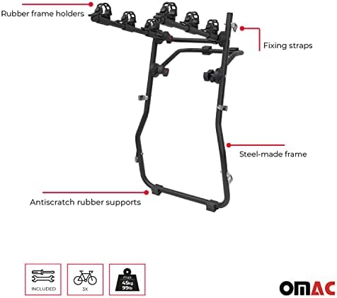 ОМАК 3 решетка за велосипеди за мерцедес Ц-класа станица вагон S203 2000-2007 црна | Носач на велосипеди за велосипеди за автомобили 99 lbs