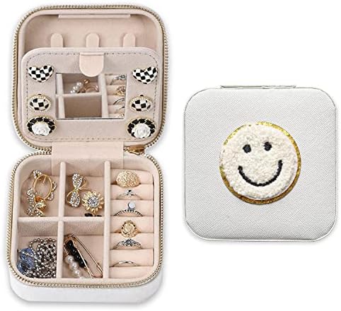 Патувачка кутија за накит, мини кутија за накит со огледало за жени, совршено како подарок за деверуша, овозможува лесно складирање на прстени,