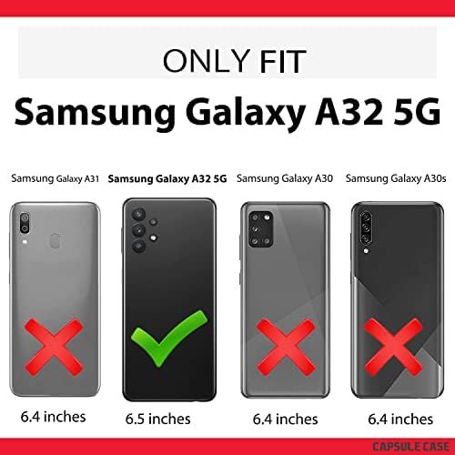 Капсула Случај Компатибилен за Galaxy A32 5G [воено одделение шок -отпорен на тешки клоци на појас на појас, црна обвивка за случај] за Samsung