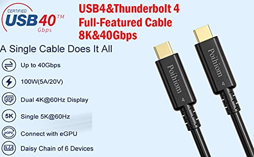 Poihiom USB4/Thunderbolt 4 Кабел 40gbps 8K Видео И 100w Полнење Целосно Опремен USB C Кабел Компатибилен со Thunderbook 3 За