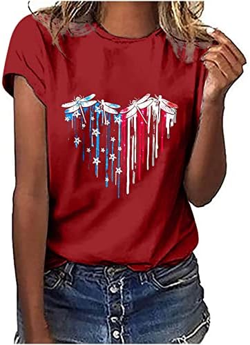 4 -ти јули маички жени смешна графичка маичка loveубов срце печати патриотски врвови дами летни кратки ракави врвни блузи