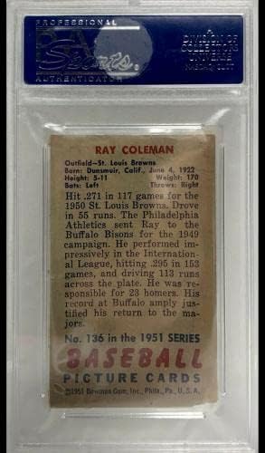 Реј Колман 1951 Бауман Потпиша Трговска Картичка ПСА КАРДИНАЛИ - Бејзбол Плочи Автограм Картички