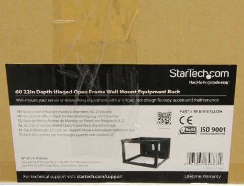 Startech.com 6u Hinged Отворен рамка за мрежни мрежи за монтирање на wallидот - 4 -пост 22 Длабочина Замачкана опрема за компјутерска