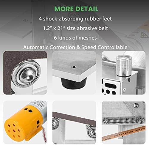 Huanyu Mini Belt Sander 360W Електрично полирање машина за мелење на појас 1,2 x 21 Микро -нож Sharpen DIY Bench Machine со 9 ремени за метална