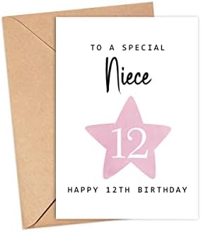 Moltdesigns на специјална внука - Среќна 12 -та роденденска картичка - 12 -годишна возраст - Дванаесет години - розово слатко девојче Дванаесетти