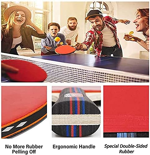 Ruixflr пинг -понг сет, 4 пинг -понг лопатка што може да се повлече од 8 топки и преносно куќиште за складирање, комплети за тенис на маса, совршени за домашна игра, подаро?