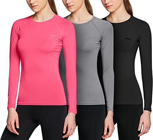 TSLA 1 или 3 пакуваат кошула за компресија за компресија на жени, ладно суво вклопување врвови за вежбање со долг ракав, салата