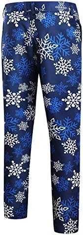 XXBR Божиќни костуми за мажи за мажи, Божиќ Дедо Мраз Снегулка печати панталони за панталони поставува деловни обични облеки поставени