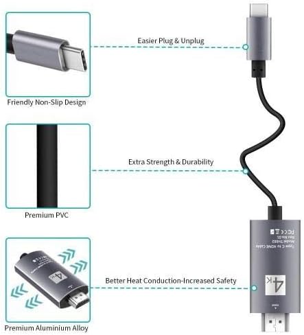 BoxWave Кабел Компатибилен СО LG XBOOM Go P7-SmartDisplay Кабел-USB Тип-C ДО HDMI, USB C/HDMI Кабел ЗА LG XBOOM Go P7-Jet Black