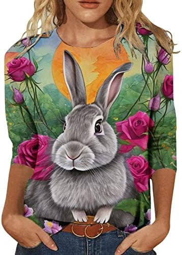Јангкиги женски Велигденски кошули маички маички маица маица 3/4 ракав лабава вклопена блуза