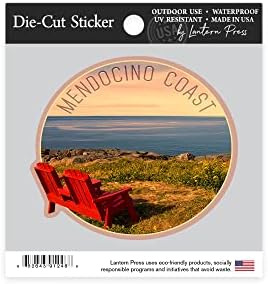 Умирајте ја налепницата Мендочино крајбрежје, Калифорнија, океанот зајдисонце, црвени столчиња на карпа, налепница за винил од контура од 3 до