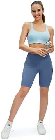 Afitneенски велосипедски јога шорцеви со џебови со патенти со високи половини за контрола на стомакот